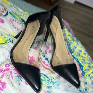 🌹J. Adams Sexy EUC Clear PVC Faux Black Leather Size 11 Heels!